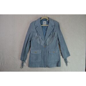 By Together Baby Powder Blue Leather Fringe Jacket